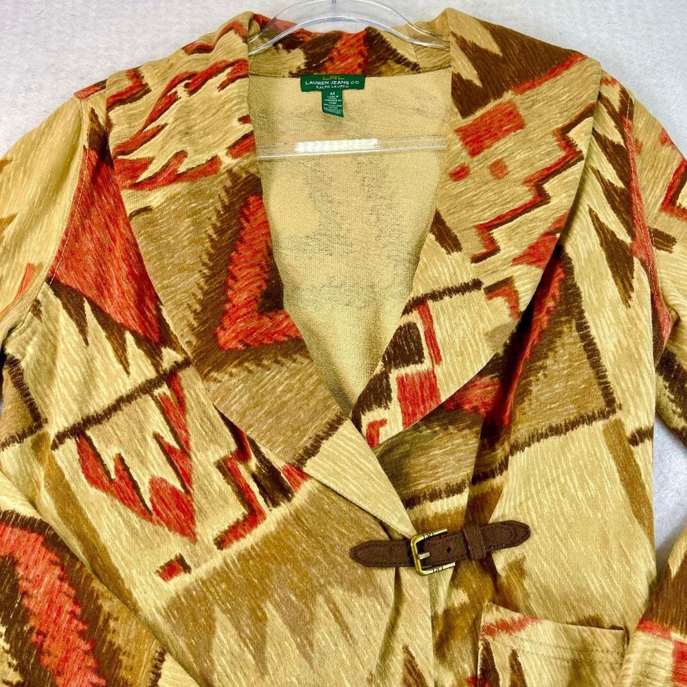 Vintage LRL RALPH LAUREN Womens M Southwest Aztec Shawl Collar Wrap Sweater - Picture 2 of 9
